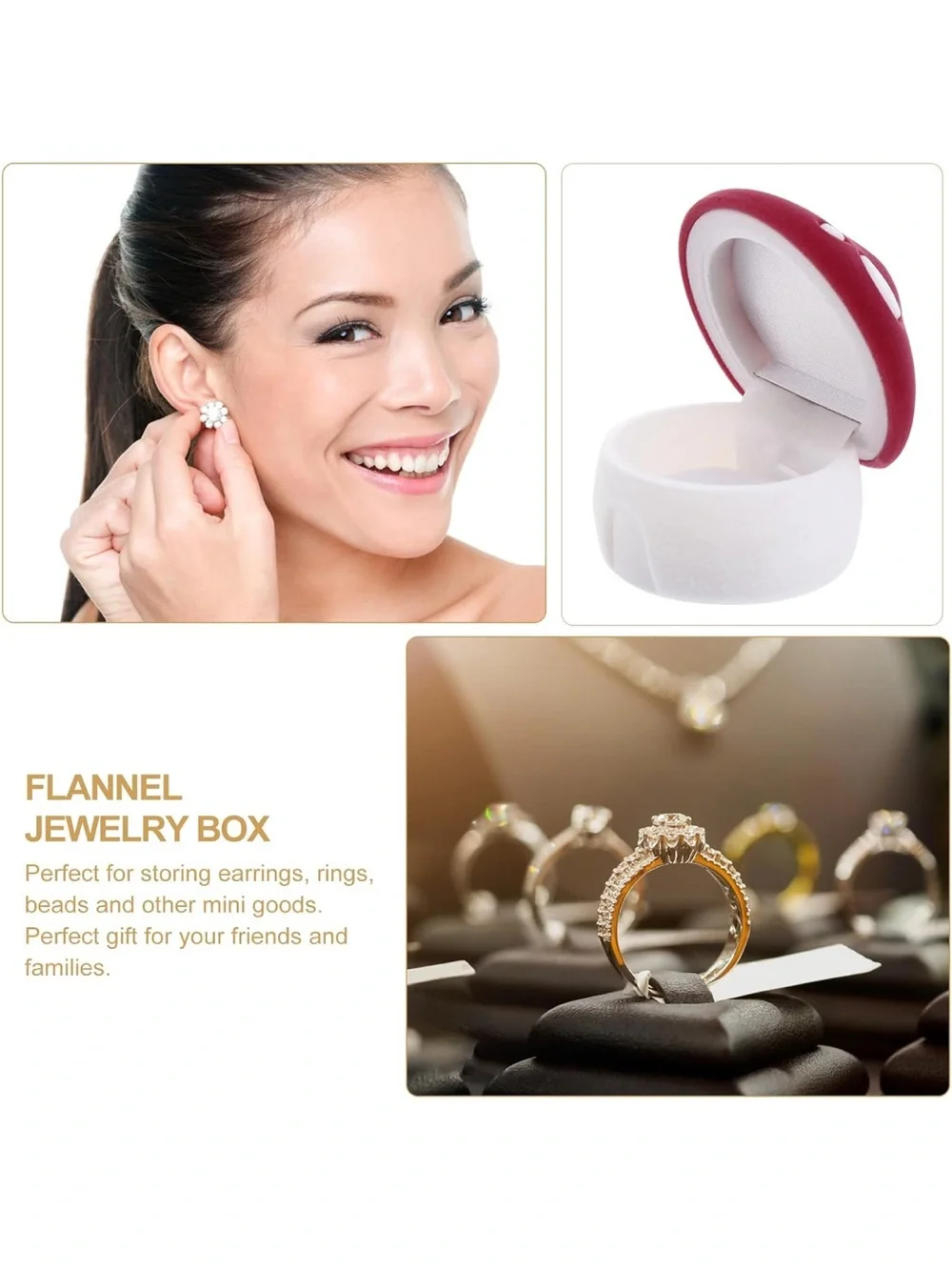 Mushroom Jewelry Gift Box Velvet Ring Holder Compact Storage Case for Jewelry